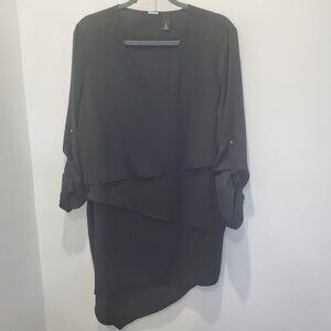 Chico's Black Label Asymmetrical Black Tiered Tunic Top with Roll Up Sleeves  2